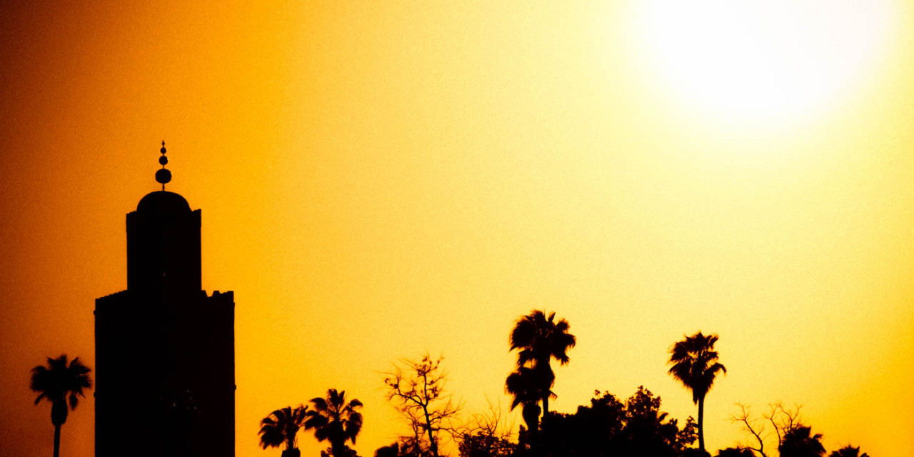 Sunset at Mosquee de la Koutoubia Jamaa el Fna Marrakesh Morocco Africa