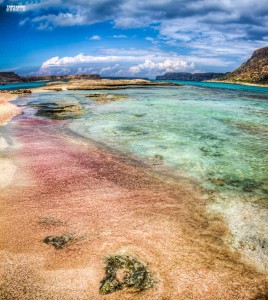 Pink Sand Beach Lagune at Balos on Crete Greece.