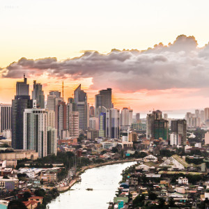 Sunset above the skyline of Makati City, Manila, Philippines in 2008