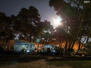 Camping between Pine Trees at fullmoon on Istria, Croatia